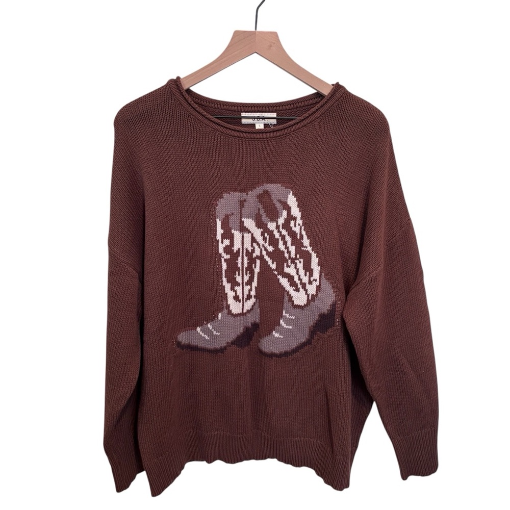 J.O.A. Western Cowboy Boot Graphic Crewneck Knit Sweater